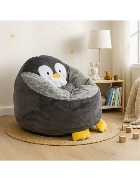 Fotoliu PINGO, sac pinguin living, 74x74x60 cm, pluș | MobilaOK