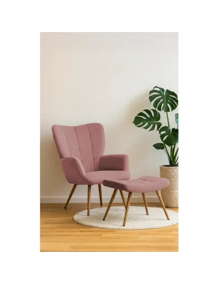 Fotoliu HABEN, living/dormitor/birou, 70x78x97 cm, Velvet roz + cadru metalic | MobilaOK