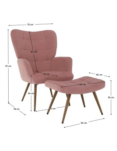 Fotoliu HABEN, living/dormitor/birou, 70x78x97 cm, Velvet roz + cadru metalic | MobilaOK