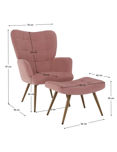 Fotoliu HABEN, living/dormitor/birou, 70x78x97 cm, Velvet roz + cadru metalic | MobilaOK