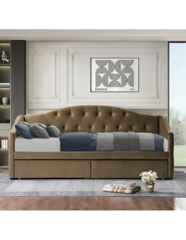 Pat ZASKA, dormitor, 90x200 cm, catifea, PAL, MDF, furnir | MobilaOK