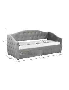 Pat, ZASKA, dormitor, 90x200 cm, PAL și MDF, ţesătură Velvet gri | MobilaOK 2