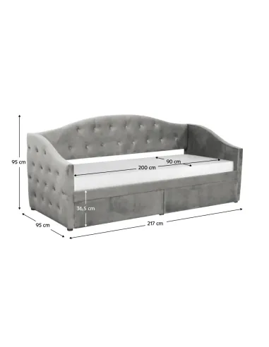 Pat, ZASKA, dormitor, 90x200 cm, PAL și MDF, ţesătură Velvet gri | MobilaOK