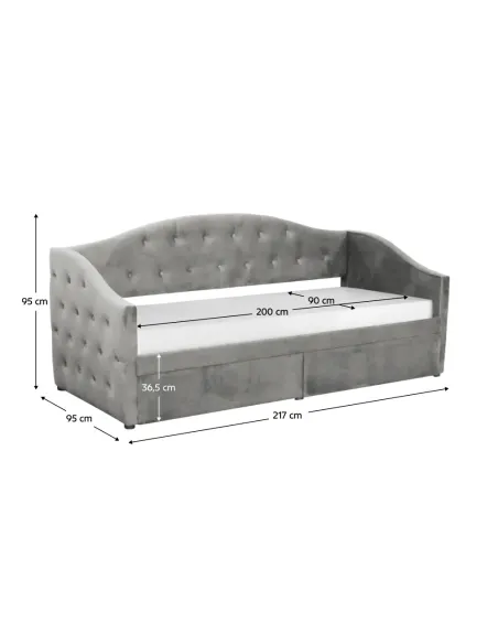 Pat, ZASKA, dormitor, 90x200 cm, PAL și MDF, ţesătură Velvet gri | MobilaOK