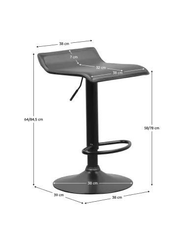 Scaun de bar BAILI, bucătărie/bar, 38x39x64-84.5 cm, piele ecologică și metal | MobilaOK