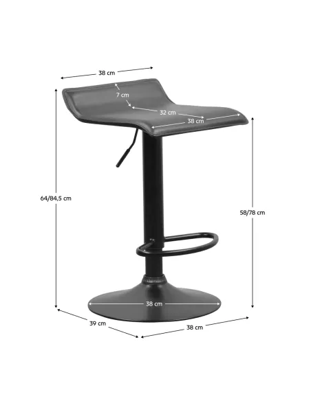 Scaun de bar BAILI, bucătărie/bar, 38x39x64-84.5 cm, piele ecologică și metal | MobilaOK