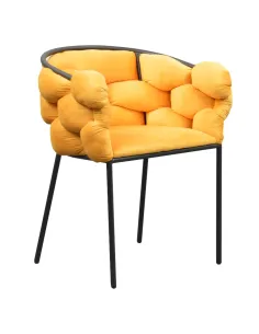 Fotoliu DOROTA pentru living, 63x51x75 cm, Velvet galben și metal | MobilaOK