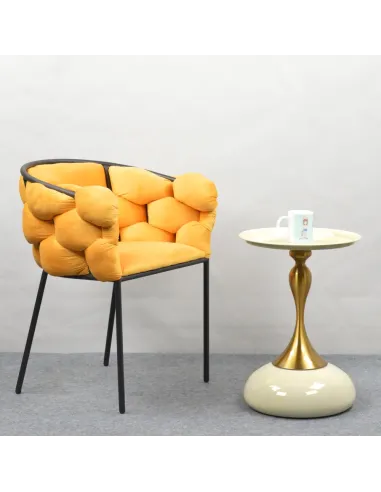 Fotoliu DOROTA pentru living, 63x51x75 cm, Velvet galben și metal | MobilaOK