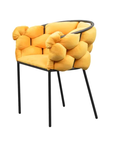 Fotoliu DOROTA pentru living, 63x51x75 cm, Velvet galben și metal | MobilaOK