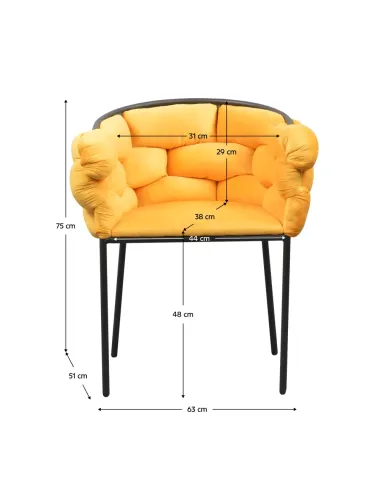 Fotoliu DOROTA pentru living, 63x51x75 cm, Velvet galben și metal | MobilaOK