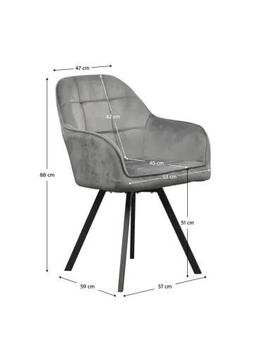 Fotoliu SAMANTA pentru living, 57x59x88 cm, Velvet gri închis/Metal | MobilaOK