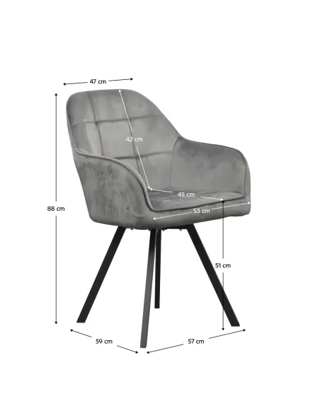 Fotoliu SAMANTA pentru living, 57x59x88 cm, Velvet gri închis/Metal | MobilaOK