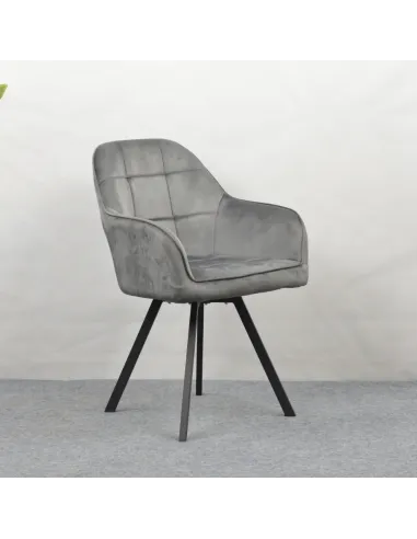 Fotoliu SAMANTA pentru living, 57x59x88 cm, Velvet gri închis/Metal | MobilaOK