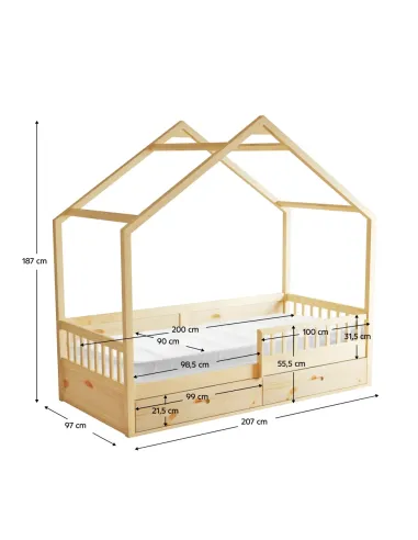 Pat Montessori BIANKA, dormitor copii, 90x200, pin masiv natural | MobilaOK