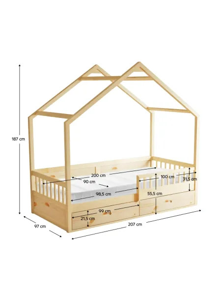 Pat Montessori BIANKA, dormitor copii, 90x200, pin masiv natural | MobilaOK