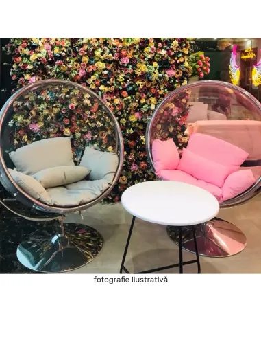 Scaun suspendat BUBBLE NEW TIP 2, living/terasă, 106x68x133 cm, oțel/acrilic/țesătură | MobilaOK