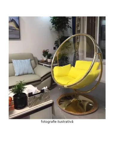Scaun suspendat BUBBLE NEW TIP 2, living/terasă, 106x68x133 cm, oțel/acrilic/țesătură | MobilaOK
