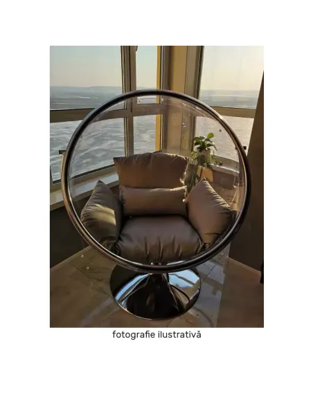 Scaun suspendat BUBBLE NEW TIP 2, living/terasă, 106x68x133 cm, oțel/acrilic/țesătură | MobilaOK