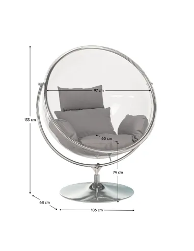 Scaun suspendat BUBBLE NEW TIP 2, living/terasă, 106x68x133 cm, oțel/acrilic/țesătură | MobilaOK
