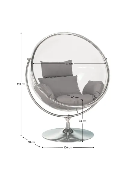 Scaun suspendat BUBBLE NEW TIP 2, living/terasă, 106x68x133 cm, oțel/acrilic/țesătură | MobilaOK