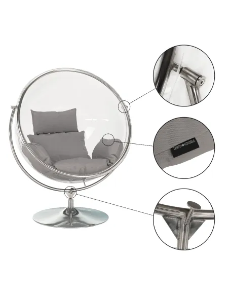 Scaun suspendat BUBBLE NEW TIP 2, living/terasă, 106x68x133 cm, oțel/acrilic/țesătură | MobilaOK