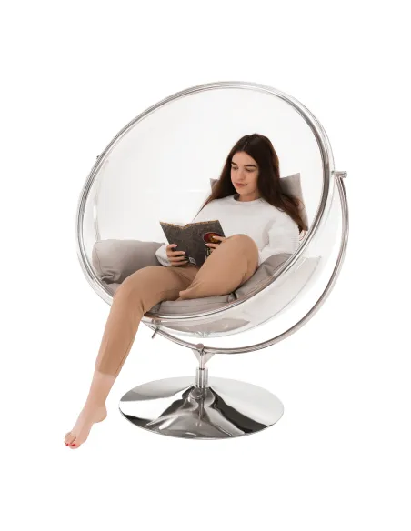 Scaun suspendat BUBBLE NEW TIP 2, living/terasă, 106x68x133 cm, oțel/acrilic/țesătură | MobilaOK