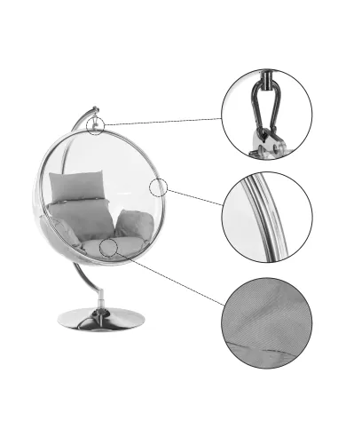 Scaun suspendat BUBBLE NEW TIP 3, living/exterior, 97x155 cm, oțel/acril/țesătură | MobilaOK