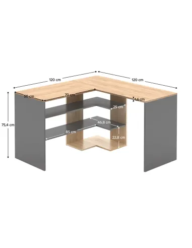 Masă PC TAMARI, birou, 120x120x75.4 cm, PAL melaminat | MobilaOK