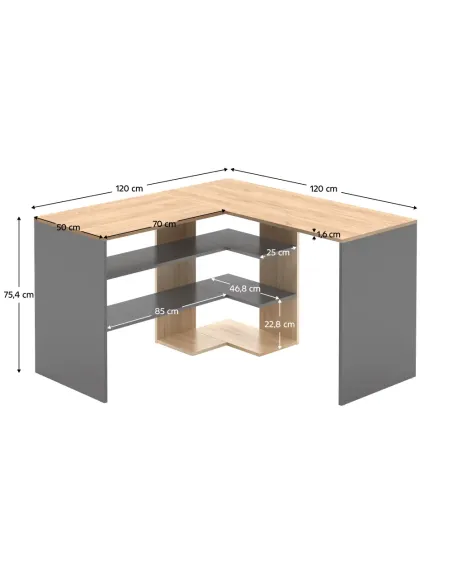 Masă PC TAMARI, birou, 120x120x75.4 cm, PAL melaminat | MobilaOK