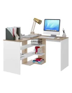 Masă PC TAMARI, birou, 120x120x75.4 cm, PAL melaminat stejar sonoma/alb | MobilaOK