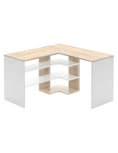 Masă PC TAMARI, birou, 120x120x75.4 cm, PAL melaminat stejar sonoma/alb | MobilaOK 2