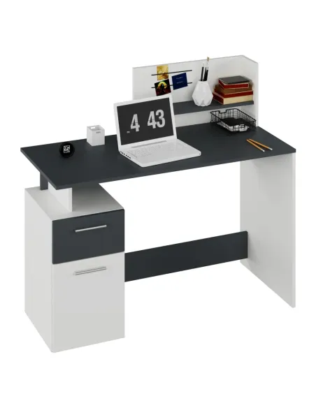 Masă PC, alb/grafit, PLATON NEW | MobilaOK