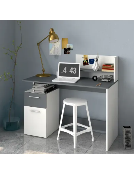 Masă PC, alb/grafit, PLATON NEW | MobilaOK