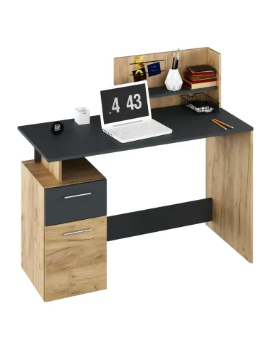 Birou PC PLATON NEW, birou, 121.5x55x109.5 cm, PAL laminat stejar artizan/grafit | MobilaOK