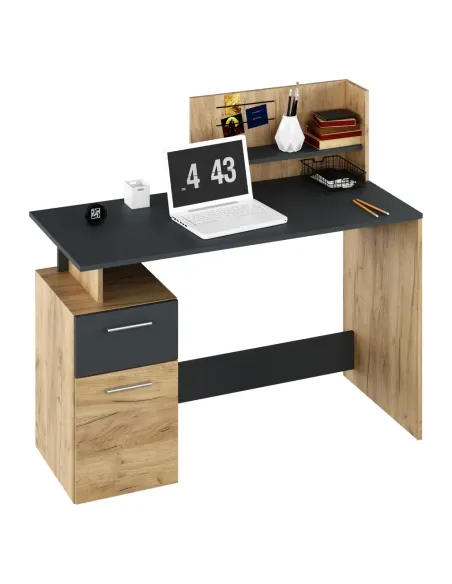 Birou PC PLATON NEW, birou, 121.5x55x109.5 cm, PAL laminat stejar artizan/grafit | MobilaOK