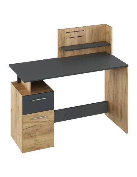 Birou PC PLATON NEW, birou, 121.5x55x109.5 cm, PAL laminat stejar artizan/grafit | MobilaOK