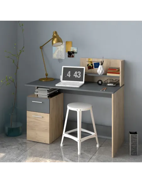 Birou PC PLATON NEW, birou, 121.5x55x109.5 cm, PAL laminat stejar artizan/grafit | MobilaOK
