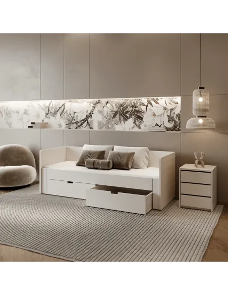 Pat extensibil ANTONY, dormitor, 90/180x200, PAL/MDF, alb | MobilaOK