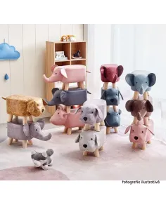 Taburet TAMALI, puf decorativ copii/living, 43x26x28 cm, pin masiv și țesătură | MobilaOK 2