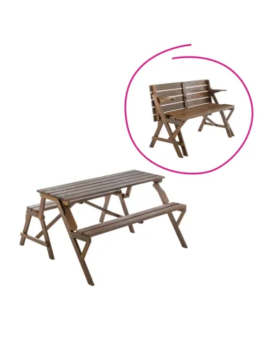 Set Grădină 2în1 ZAGIR, Masă cu Bancă Integrată, 139.5x133.5x73 cm, Lemn de Pin, Maro | MobilaOK
