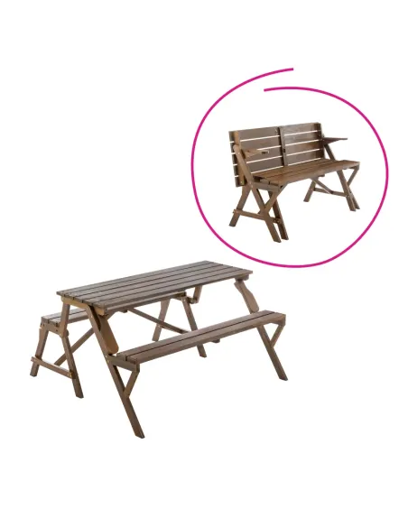 Set Grădină 2în1 ZAGIR, Masă cu Bancă Integrată, 139.5x133.5x73 cm, Lemn de Pin, Maro | MobilaOK