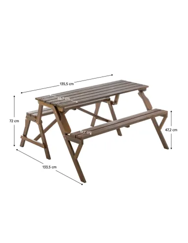 Set Grădină 2în1 ZAGIR, Masă cu Bancă Integrată, 139.5x133.5x73 cm, Lemn de Pin, Maro | MobilaOK