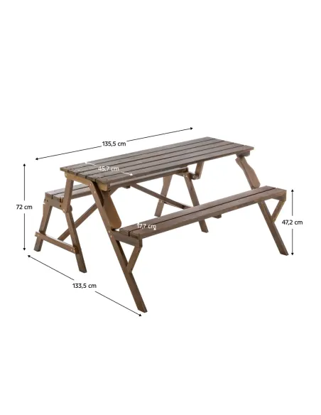Set Grădină 2în1 ZAGIR, Masă cu Bancă Integrată, 139.5x133.5x73 cm, Lemn de Pin, Maro | MobilaOK
