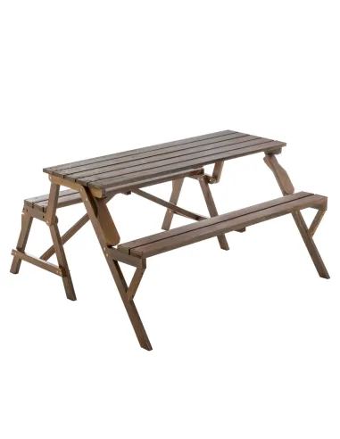 Set Grădină 2în1 ZAGIR, Masă cu Bancă Integrată, 139.5x133.5x73 cm, Lemn de Pin, Maro | MobilaOK