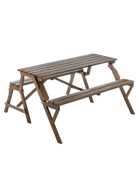 Set Grădină 2în1 ZAGIR, Masă cu Bancă Integrată, 139.5x133.5x73 cm, Lemn de Pin, Maro | MobilaOK