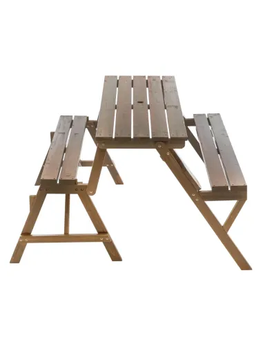 Set Grădină 2în1 ZAGIR, Masă cu Bancă Integrată, 139.5x133.5x73 cm, Lemn de Pin, Maro | MobilaOK