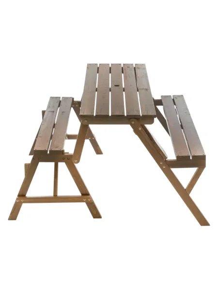 Set Grădină 2în1 ZAGIR, Masă cu Bancă Integrată, 139.5x133.5x73 cm, Lemn de Pin, Maro | MobilaOK