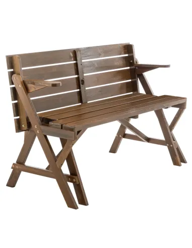 Set Grădină 2în1 ZAGIR, Masă cu Bancă Integrată, 139.5x133.5x73 cm, Lemn de Pin, Maro | MobilaOK