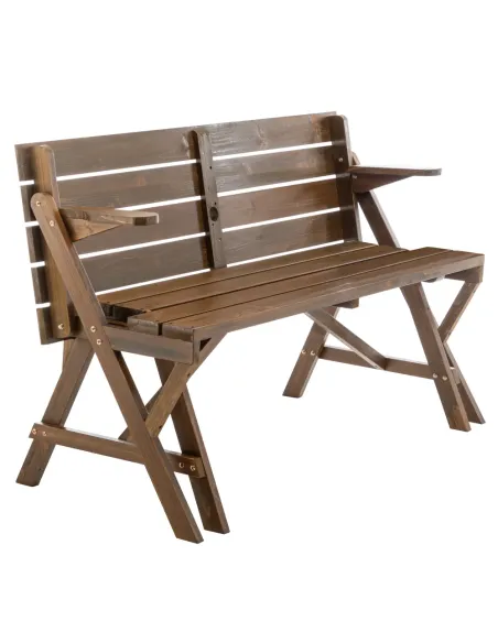 Set Grădină 2în1 ZAGIR, Masă cu Bancă Integrată, 139.5x133.5x73 cm, Lemn de Pin, Maro | MobilaOK