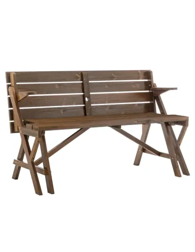 Set Grădină 2în1 ZAGIR, Masă cu Bancă Integrată, 139.5x133.5x73 cm, Lemn de Pin, Maro | MobilaOK